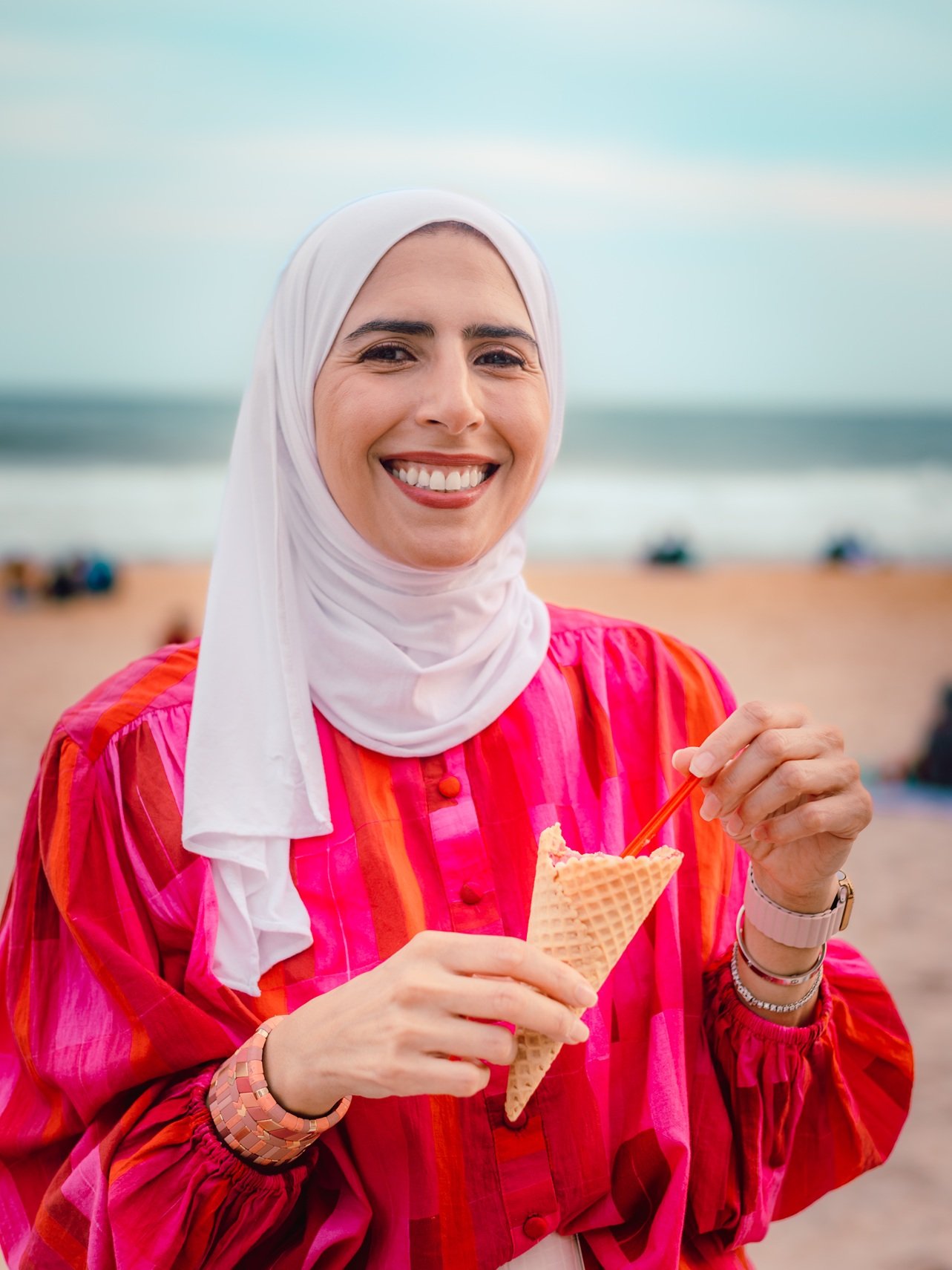 Arwa enjoying an ice cream